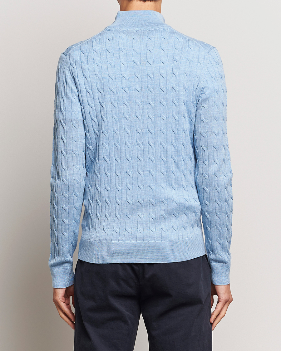 Hombres | Jerséis y prendas de punto | Morris | Merino Cable Half Zip Light Blue