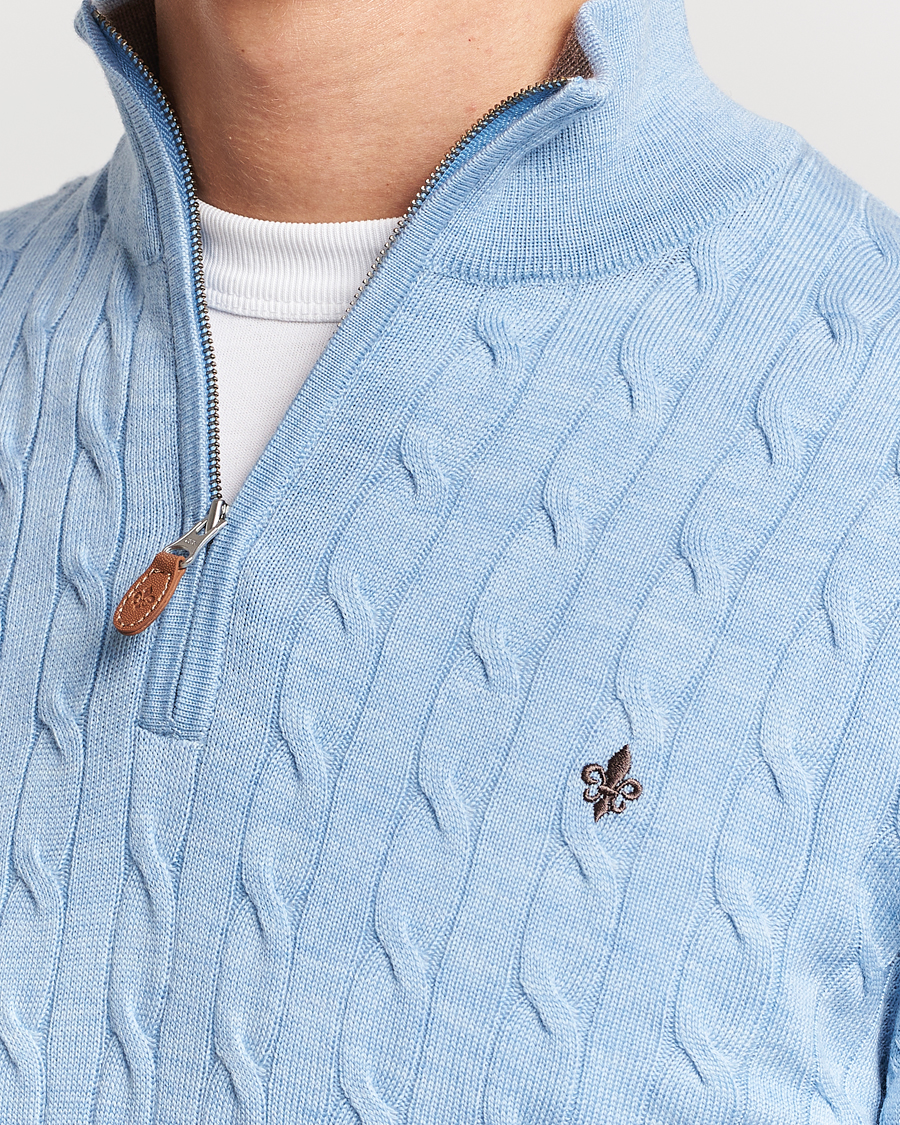 Hombres | Jerséis y prendas de punto | Morris | Merino Cable Half Zip Light Blue