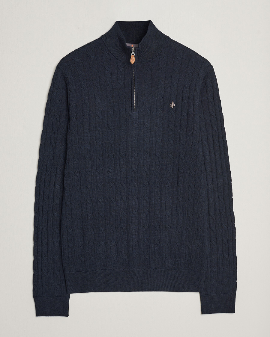Hombres | Jerséis y prendas de punto | Morris | Merino Cable Half Zip Navy