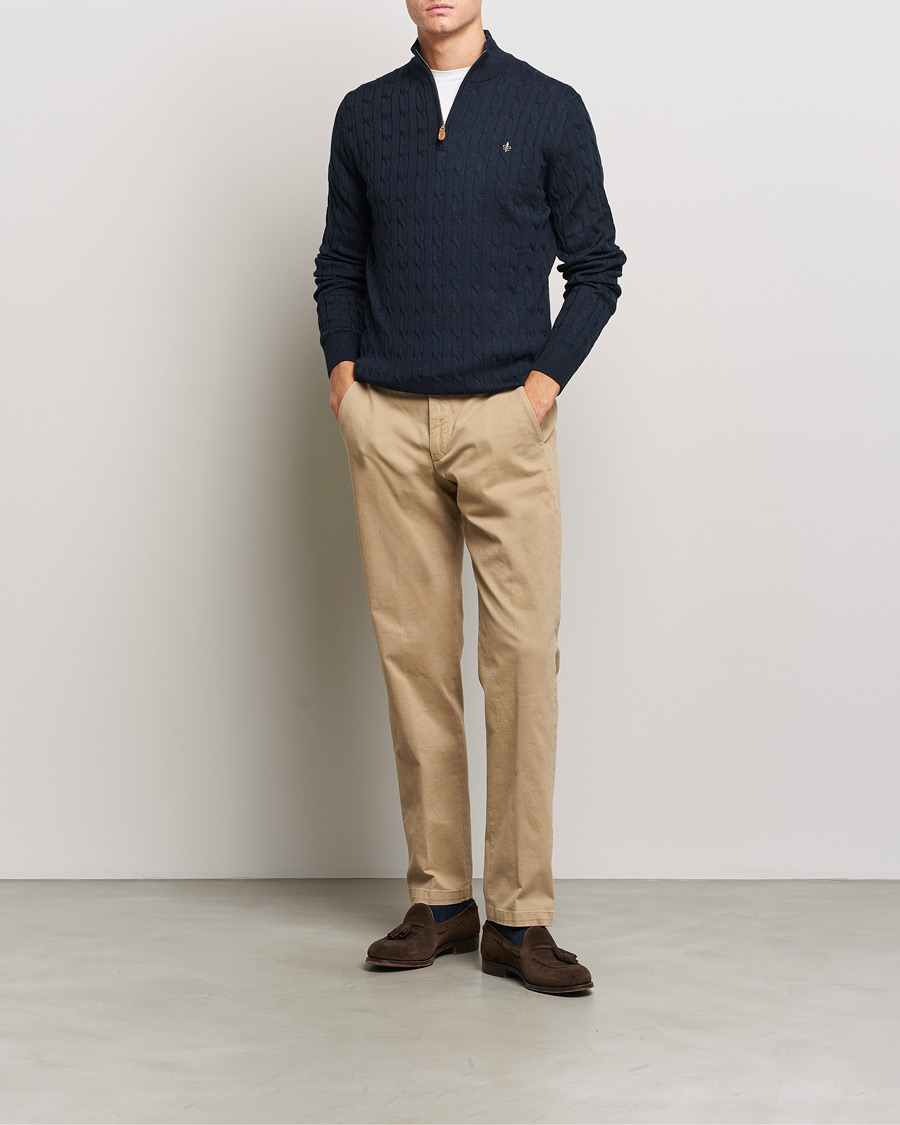 Hombres | Jerséis y prendas de punto | Morris | Merino Cable Half Zip Navy