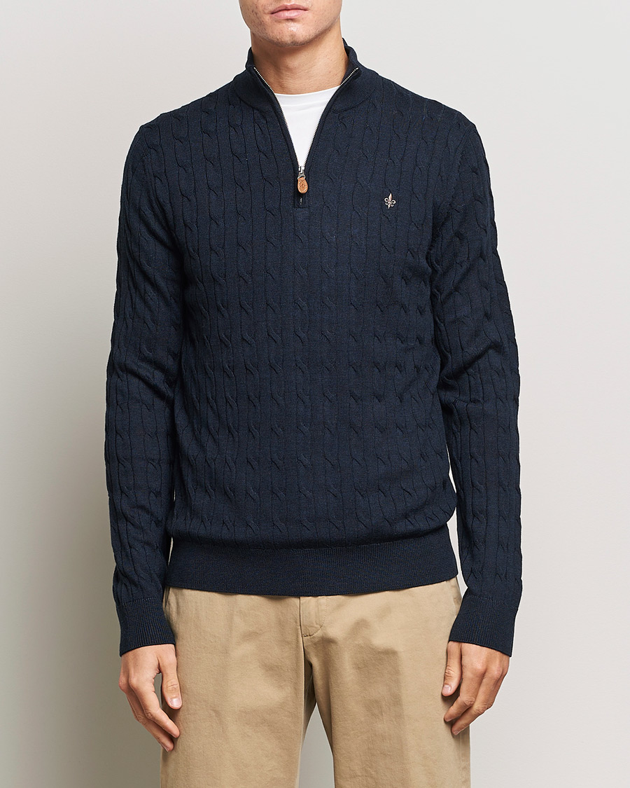 Hombres | Jerséis y prendas de punto | Morris | Merino Cable Half Zip Navy