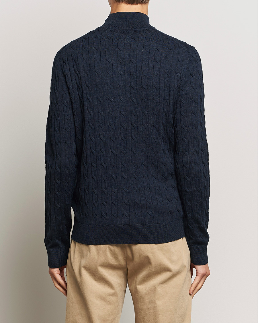 Hombres | Jerséis y prendas de punto | Morris | Merino Cable Half Zip Navy