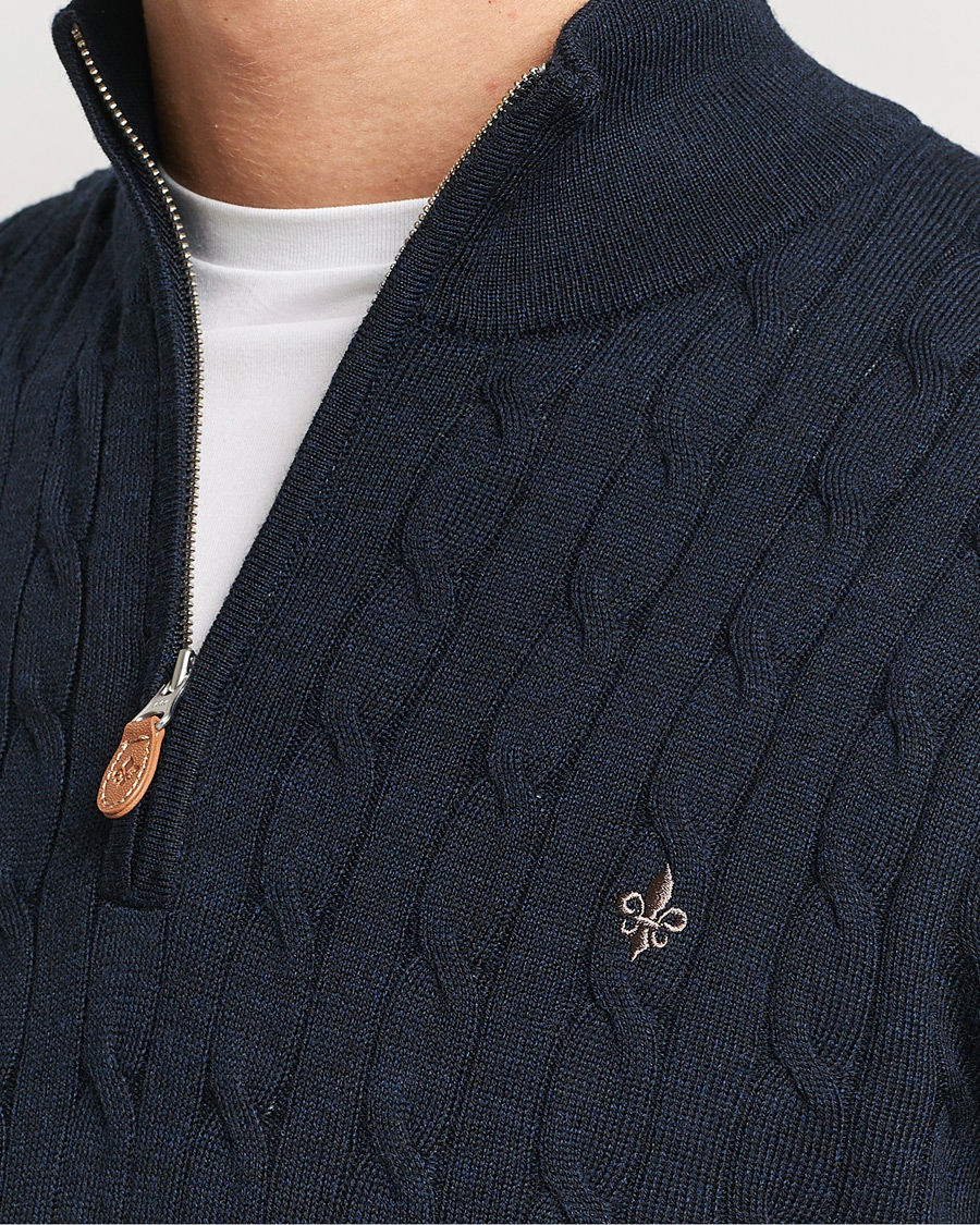 Hombres | Jerséis y prendas de punto | Morris | Merino Cable Half Zip Navy