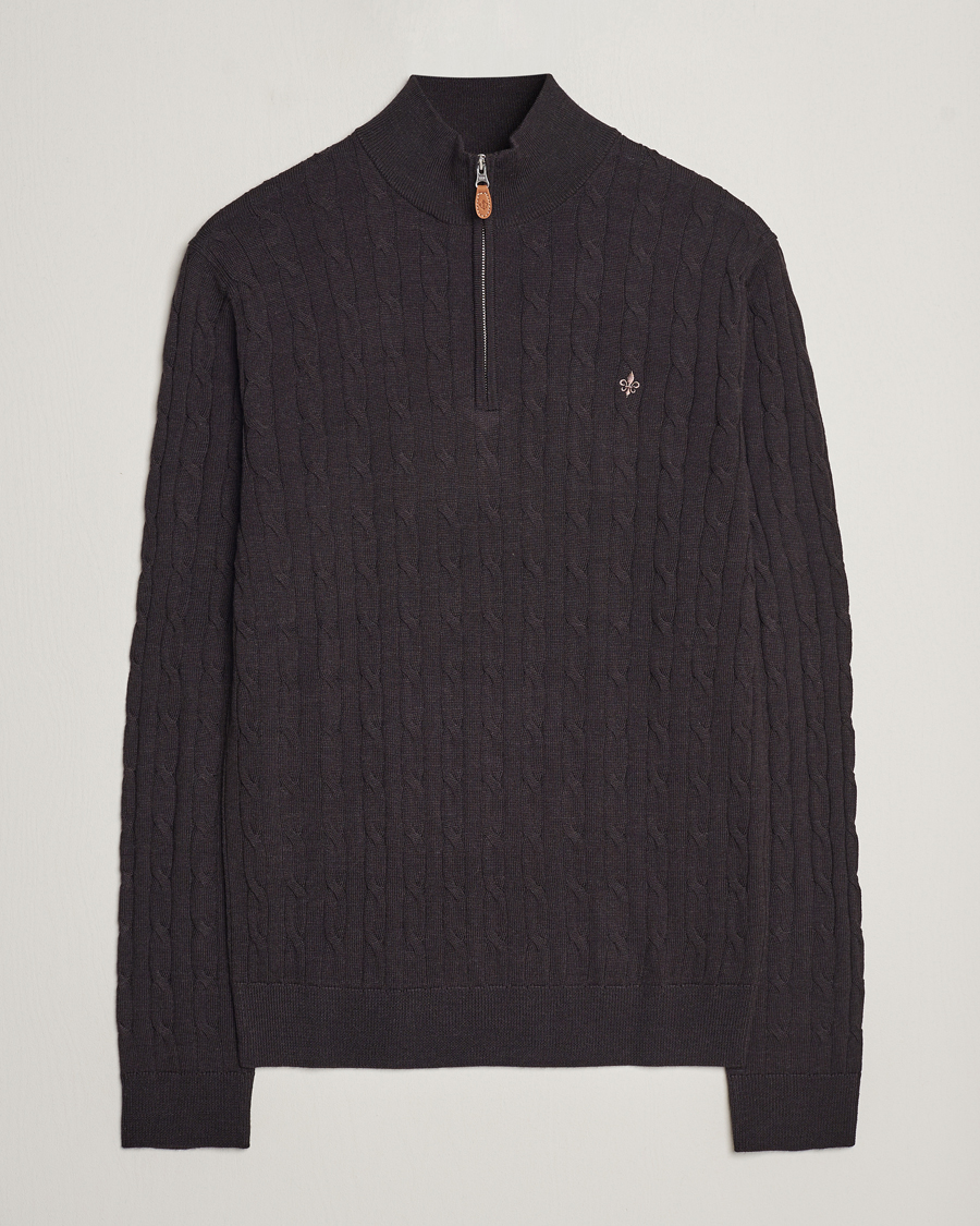 Hombres | Jerséis y prendas de punto | Morris | Merino Cable Half Zip Brown