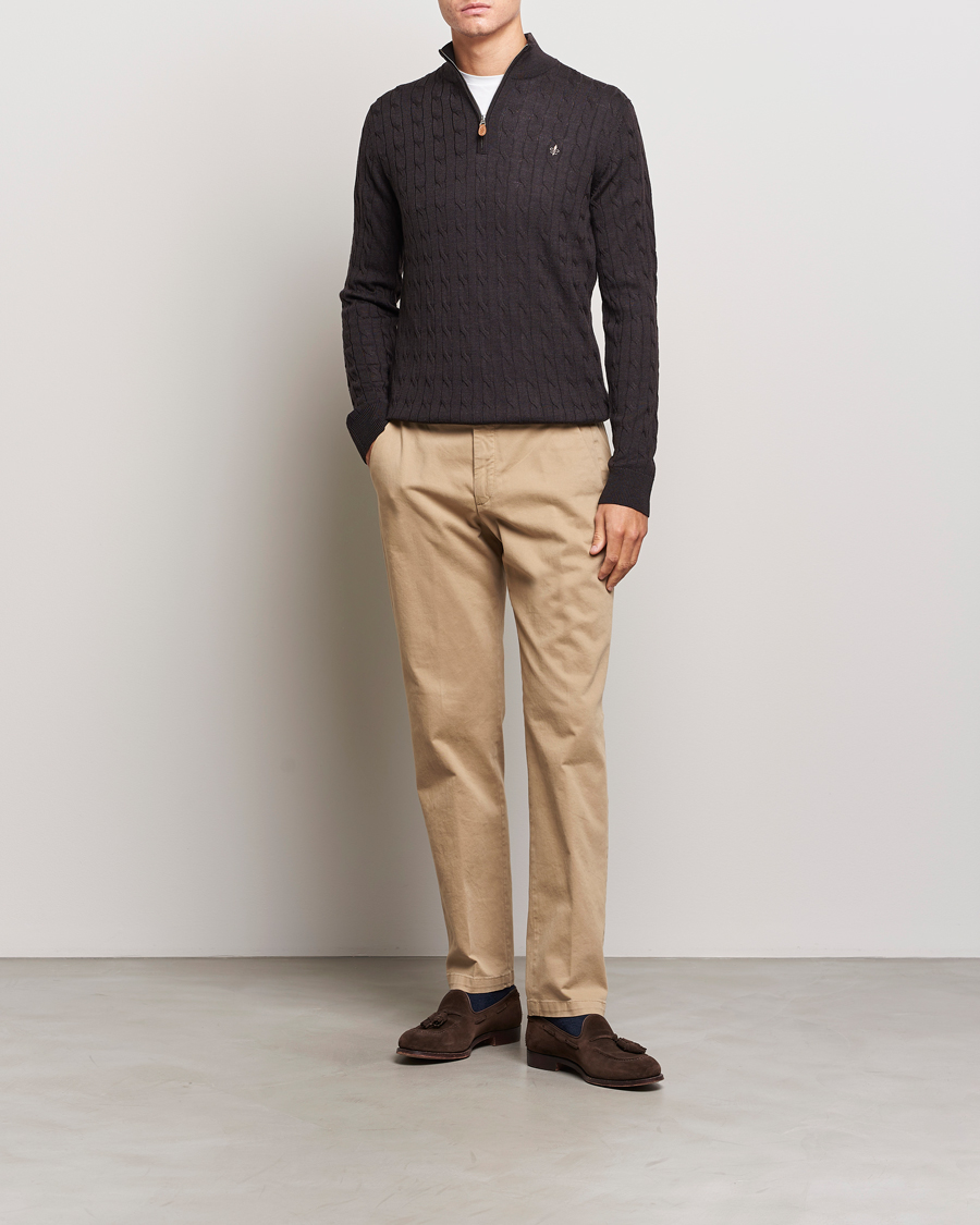 Hombres | Jerséis y prendas de punto | Morris | Merino Cable Half Zip Brown