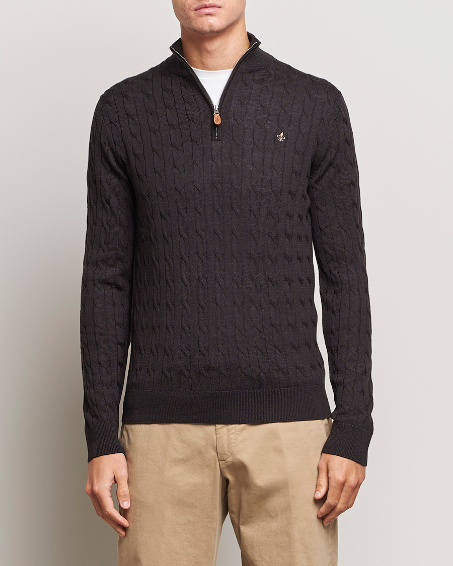 Hombres | Jerséis y prendas de punto | Morris | Merino Cable Half Zip Brown
