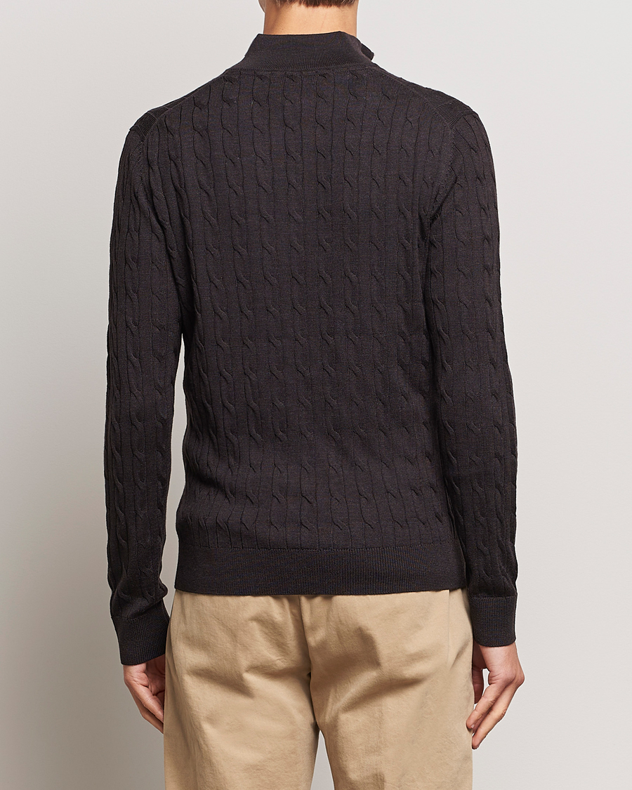 Hombres | Jerséis y prendas de punto | Morris | Merino Cable Half Zip Brown