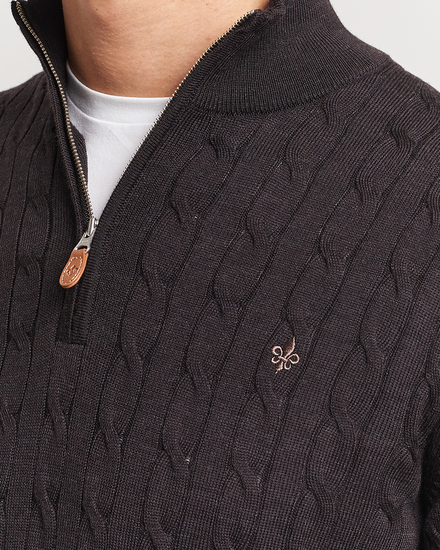 Hombres | Jerséis y prendas de punto | Morris | Merino Cable Half Zip Brown