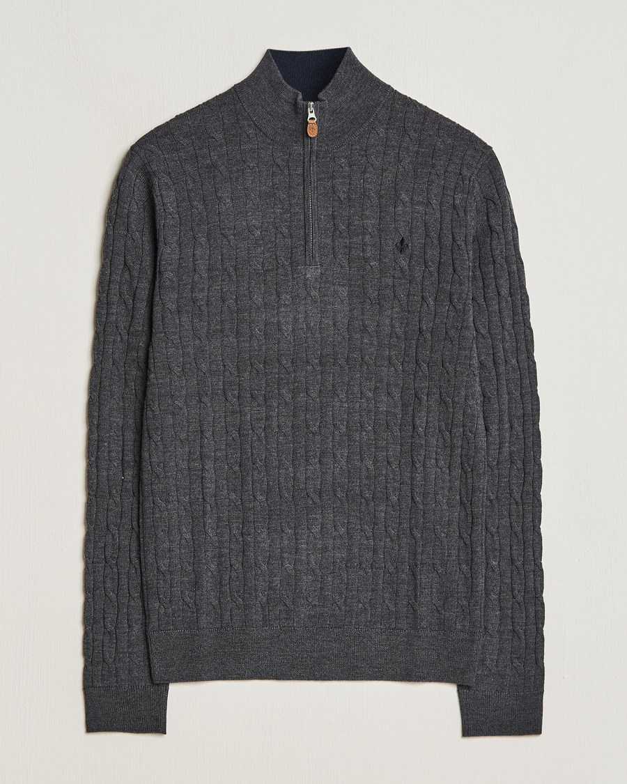 Hombres | Jerséis y prendas de punto | Morris | Merino Cable Half Zip Grey
