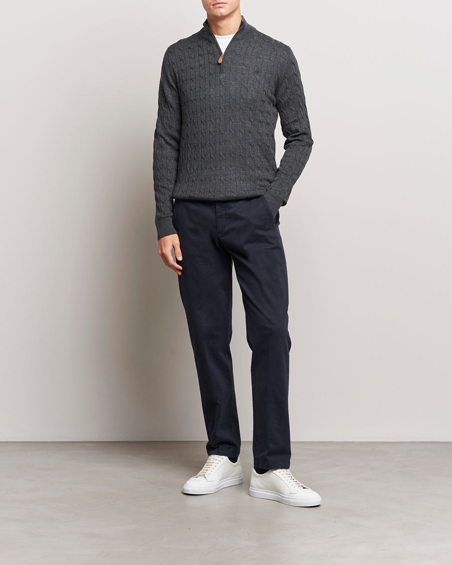 Hombres | Jerséis y prendas de punto | Morris | Merino Cable Half Zip Grey
