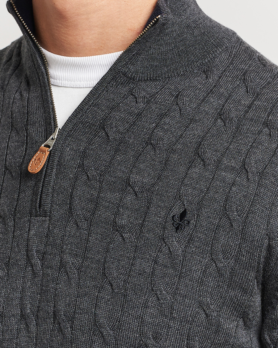 Hombres | Jerséis y prendas de punto | Morris | Merino Cable Half Zip Grey