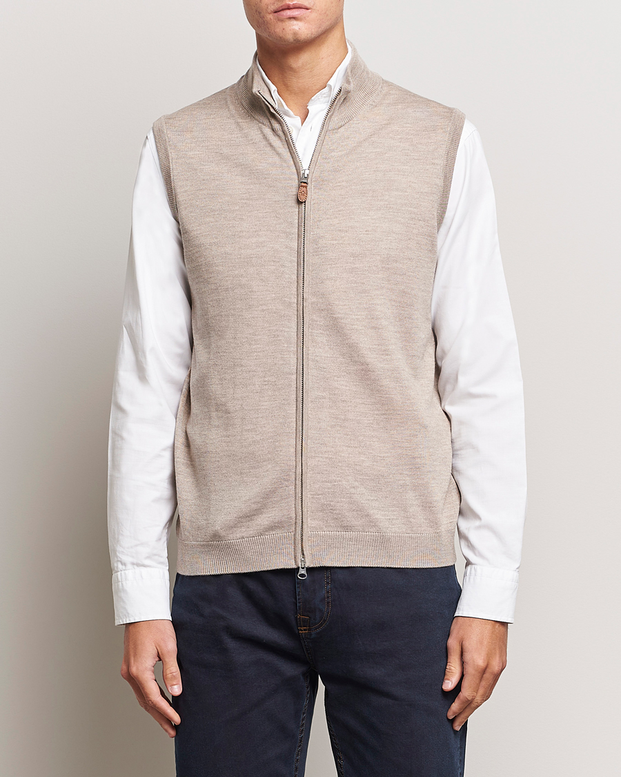 Hombres | Jerséis y prendas de punto | Morris | Merino Zip Vest Khaki