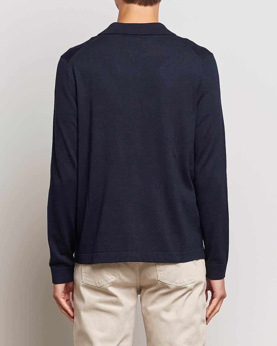 Hombres | Jerséis y prendas de punto | Morris | Merino Knitted Shirt Navy