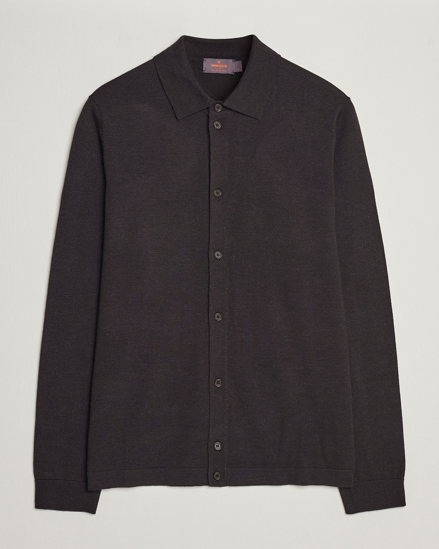 Hombres | Jerséis y prendas de punto | Morris | Merino Knitted Shirt Brown