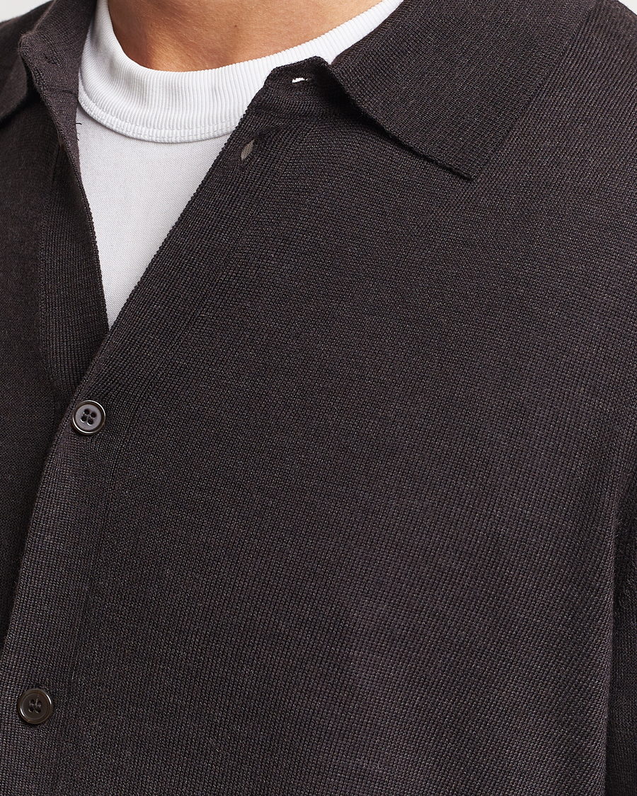 Hombres | Jerséis y prendas de punto | Morris | Merino Knitted Shirt Brown