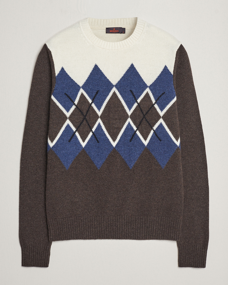 Hombres | Jerséis y prendas de punto | Morris | Ayle Argyle Crew Neck Brown