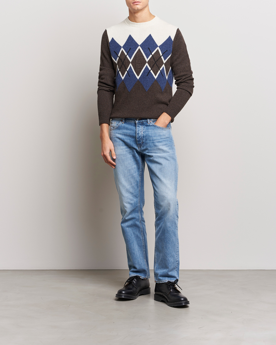 Hombres | Jerséis y prendas de punto | Morris | Ayle Argyle Crew Neck Brown