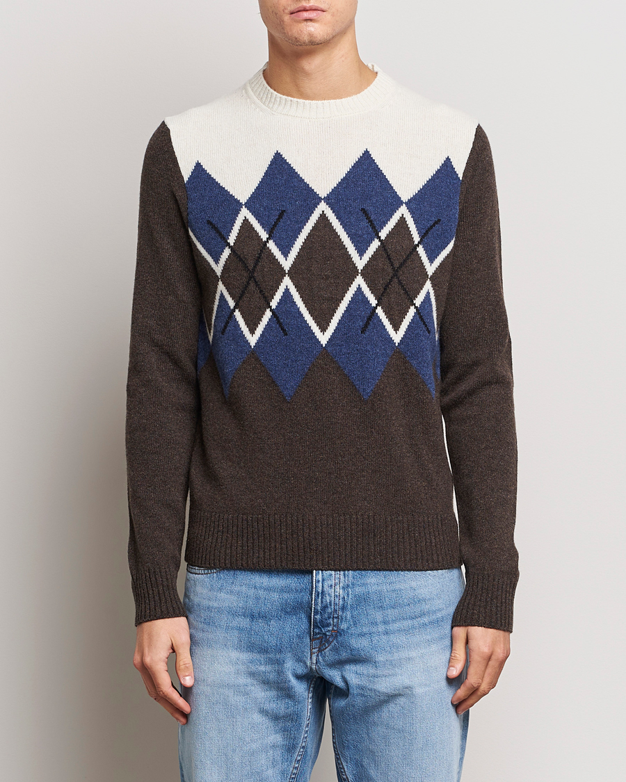 Hombres | Jerséis y prendas de punto | Morris | Ayle Argyle Crew Neck Brown
