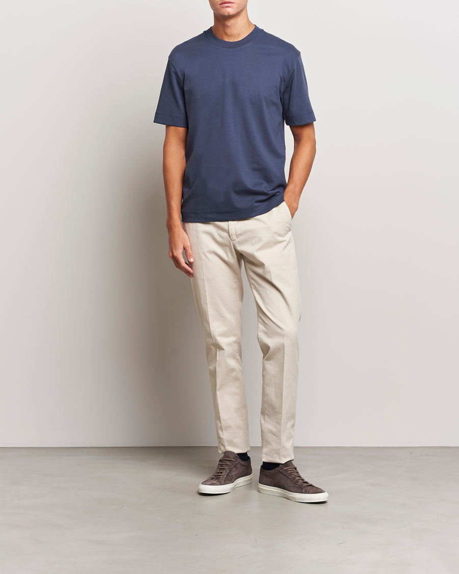 Hombres | Camisetas | Sunspel | Heavyweight Mock Neck T-Shirt Navy