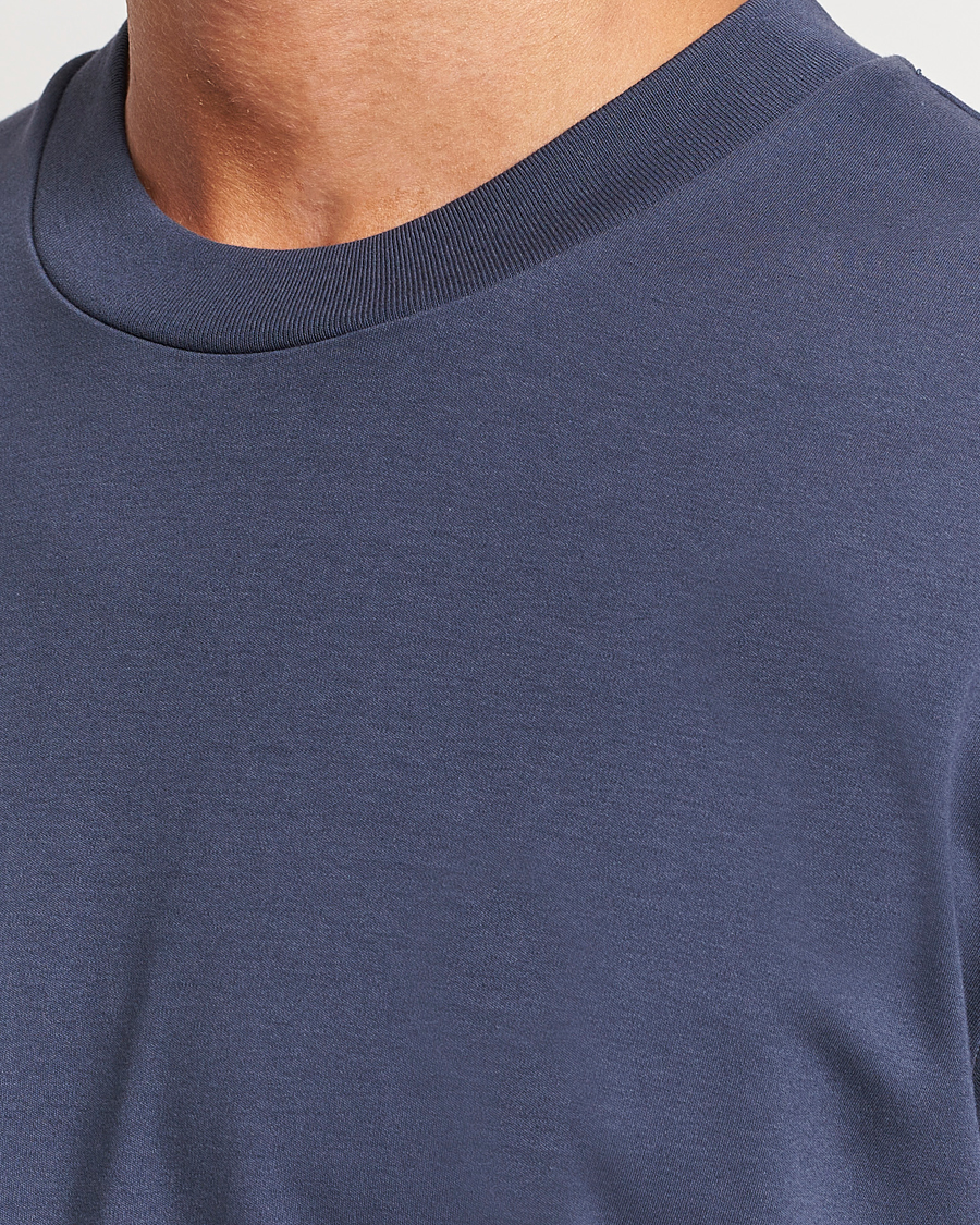 Hombres | Camisetas | Sunspel | Heavyweight Mock Neck T-Shirt Navy