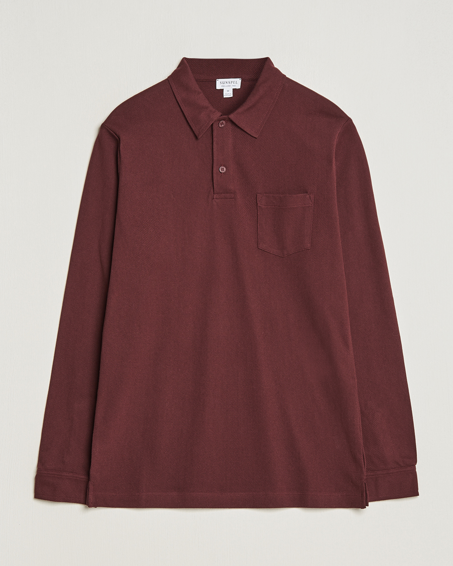 Hombres | Jerséis y prendas de punto | Sunspel | Long Sleeve Riviera Polo Shirt Maroon