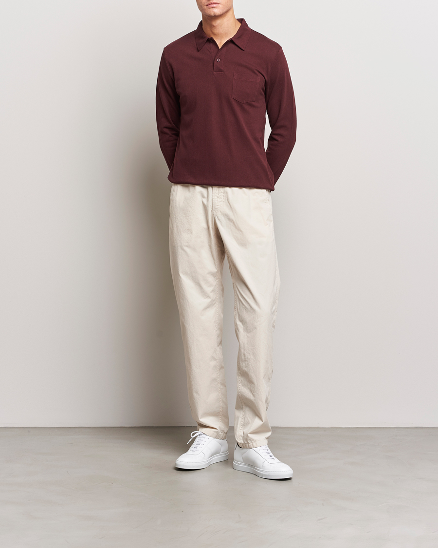 Hombres | Jerséis y prendas de punto | Sunspel | Long Sleeve Riviera Polo Shirt Maroon