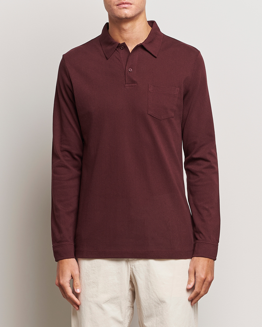 Hombres | Jerséis y prendas de punto | Sunspel | Long Sleeve Riviera Polo Shirt Maroon