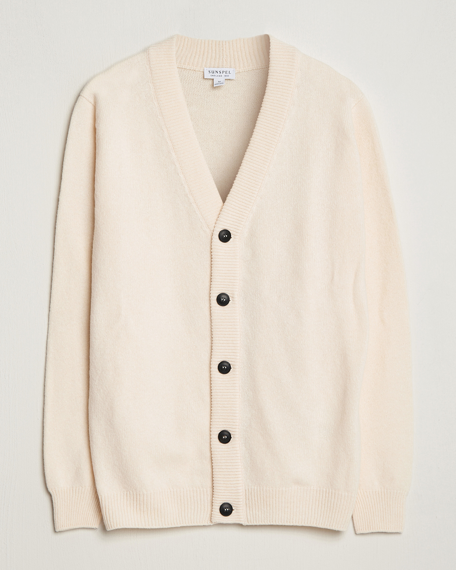 Hombres | Jerséis y prendas de punto | Sunspel | Lambswool Cardigan Ecru
