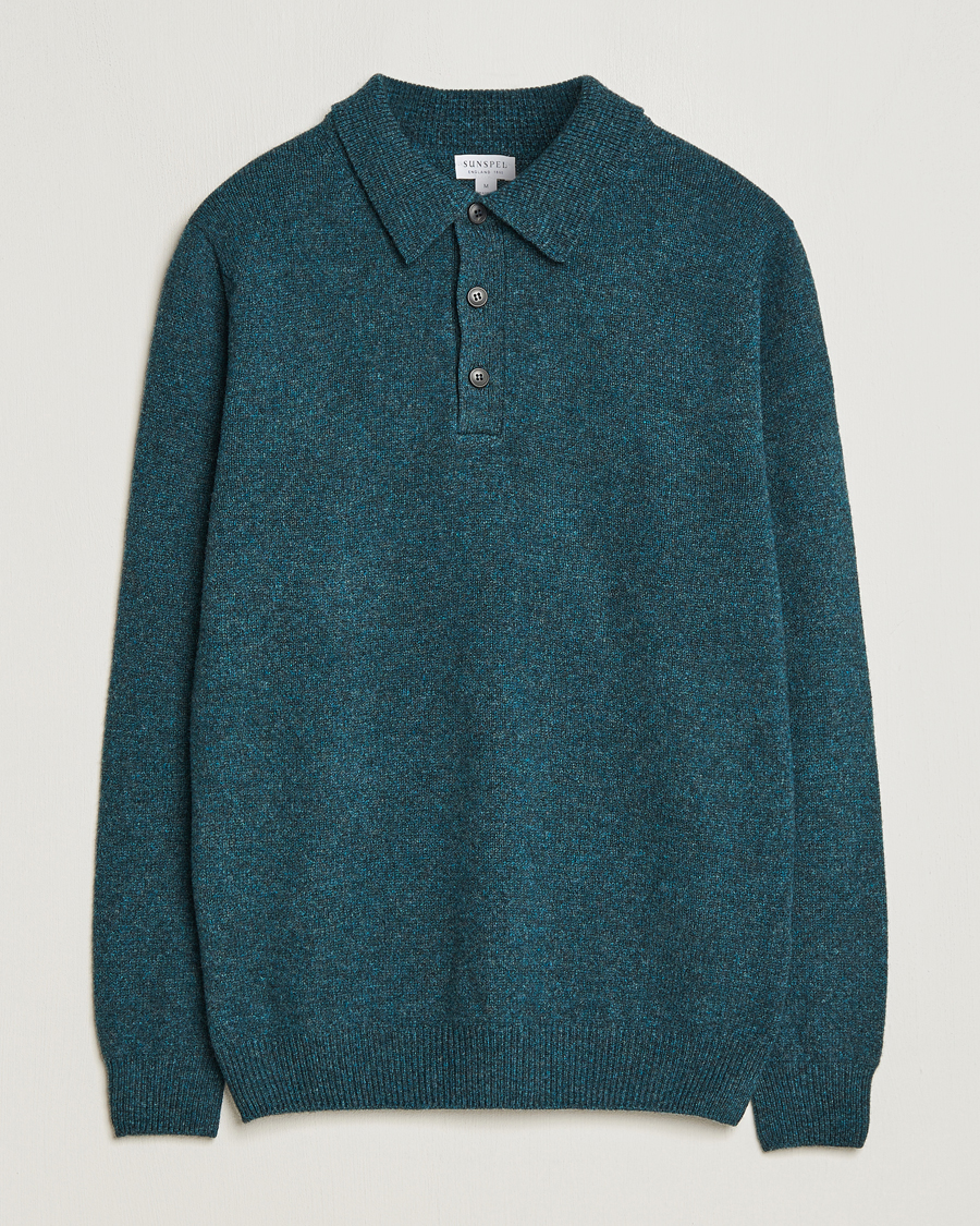 Hombres | Jerséis y prendas de punto | Sunspel | Lambswool Poloshirt Peacock