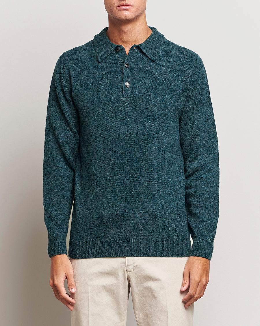 Hombres | Jerséis y prendas de punto | Sunspel | Lambswool Poloshirt Peacock