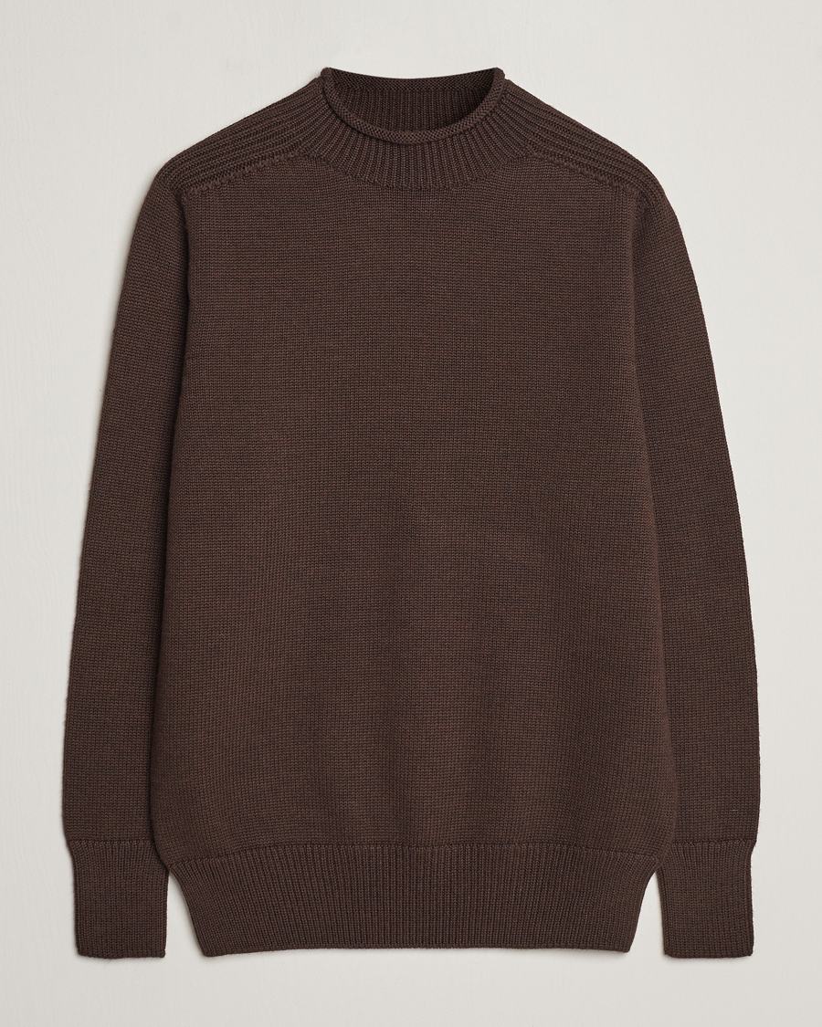 Hombres | Jerséis y prendas de punto | Sunspel | Fisherman Merino Jumper Coffee