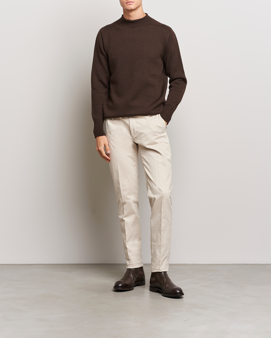 Hombres | Jerséis y prendas de punto | Sunspel | Fisherman Merino Jumper Coffee