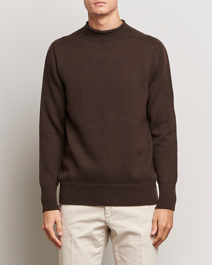 Hombres | Jerséis y prendas de punto | Sunspel | Fisherman Merino Jumper Coffee