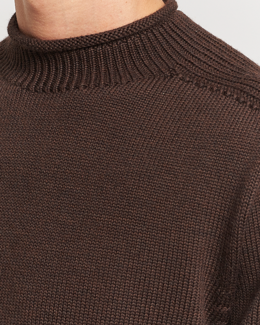 Hombres | Jerséis y prendas de punto | Sunspel | Fisherman Merino Jumper Coffee