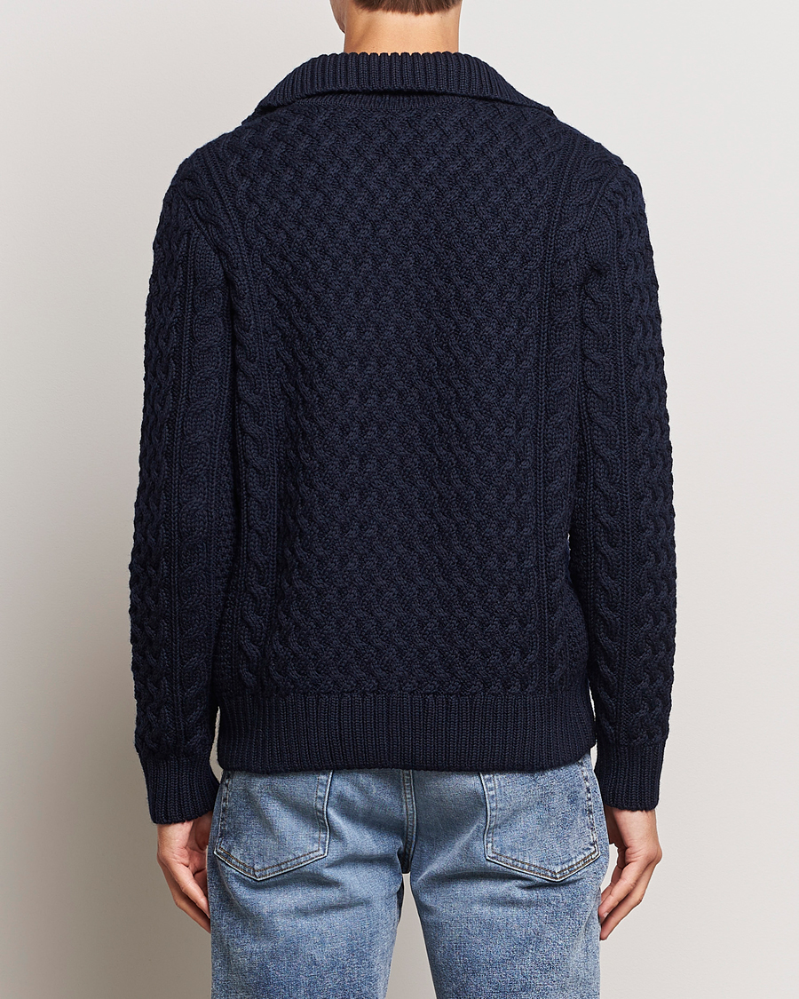 Hombres | Jerséis y prendas de punto | Sunspel | Cable Knit Jacket Navy