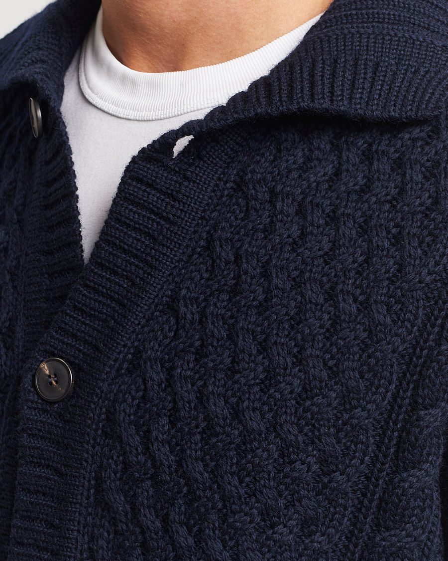 Hombres | Jerséis y prendas de punto | Sunspel | Cable Knit Jacket Navy