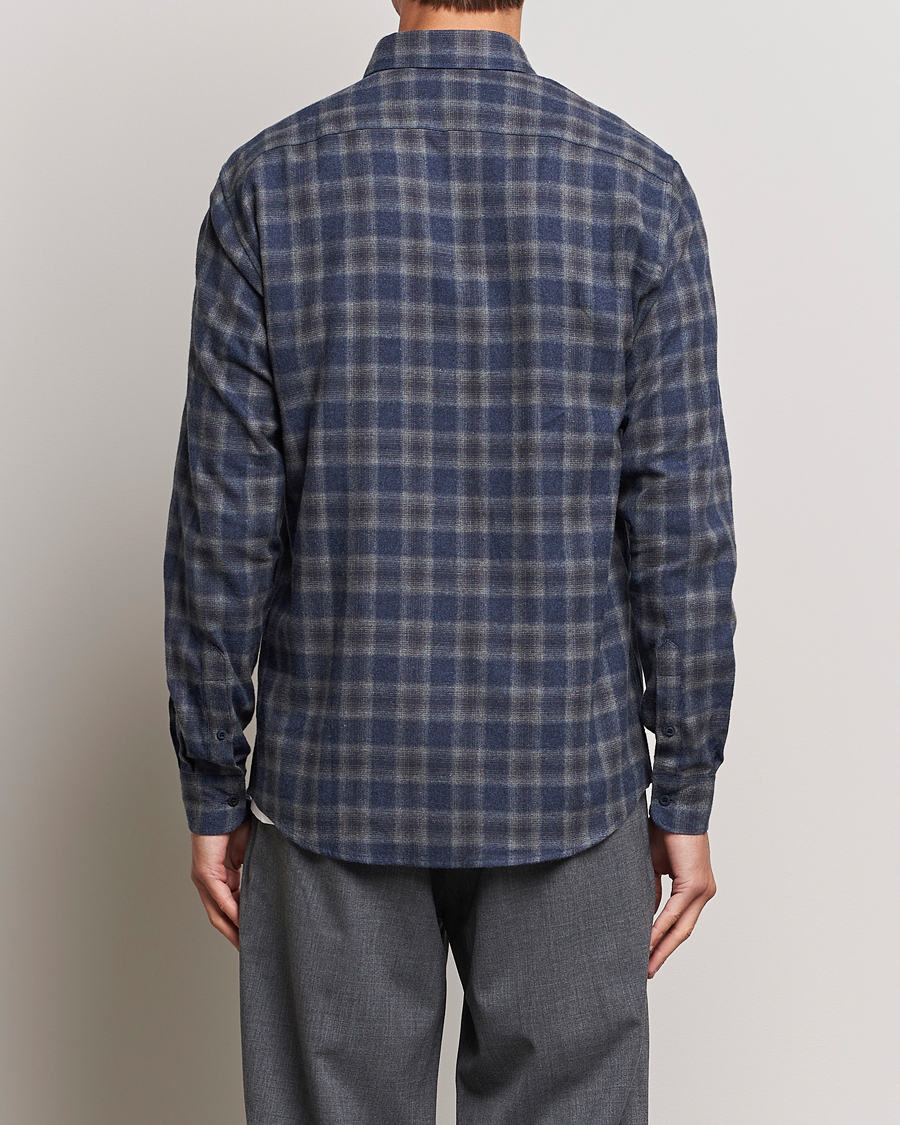 Hombres | Camisas | Sunspel | Brushed Cotton Flannel Shirt Grey/Blue Check