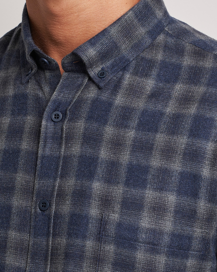 Hombres | Camisas | Sunspel | Brushed Cotton Flannel Shirt Grey/Blue Check