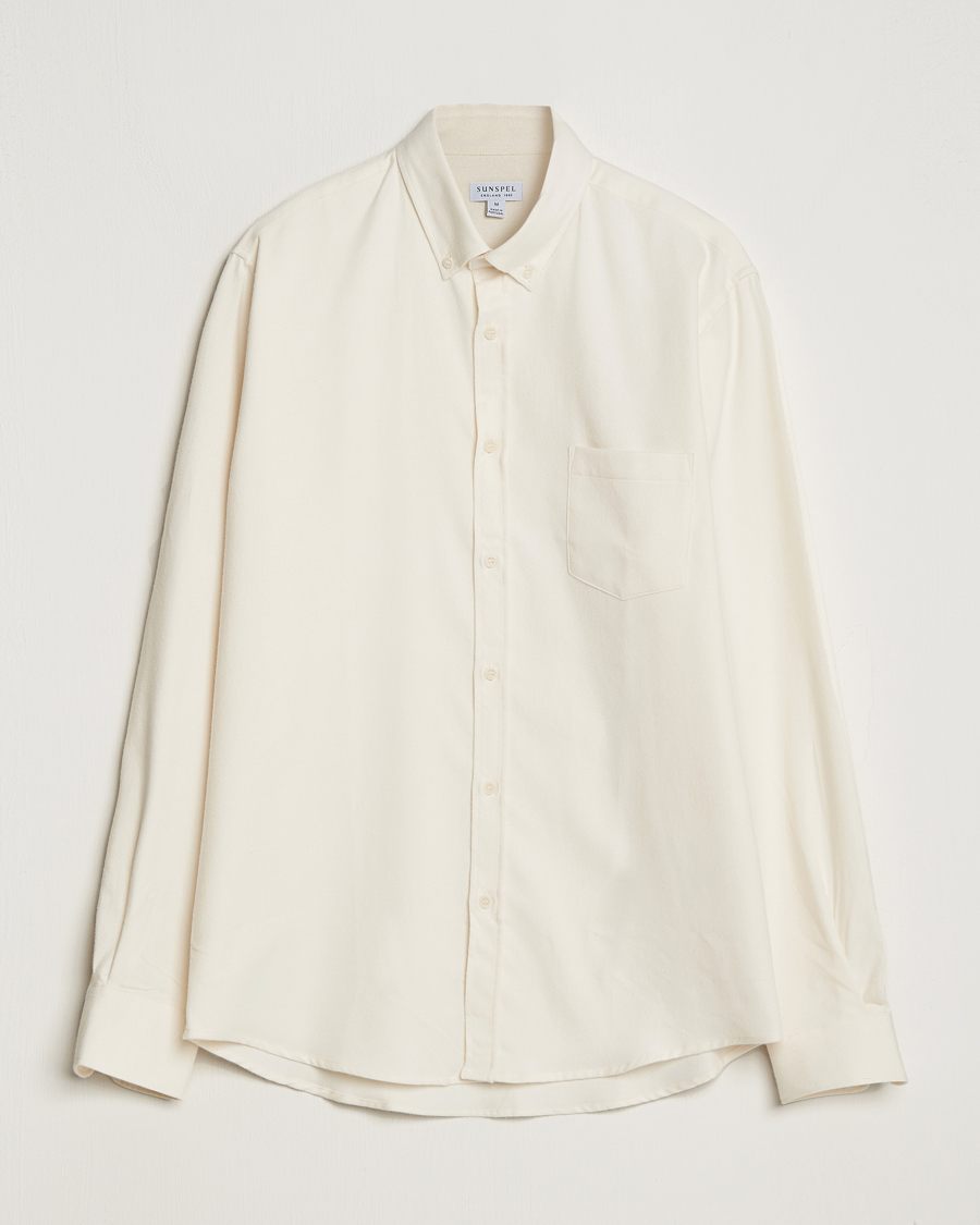 Hombres | Camisas | Sunspel | Brushed Cotton Flannel Shirt Ecru