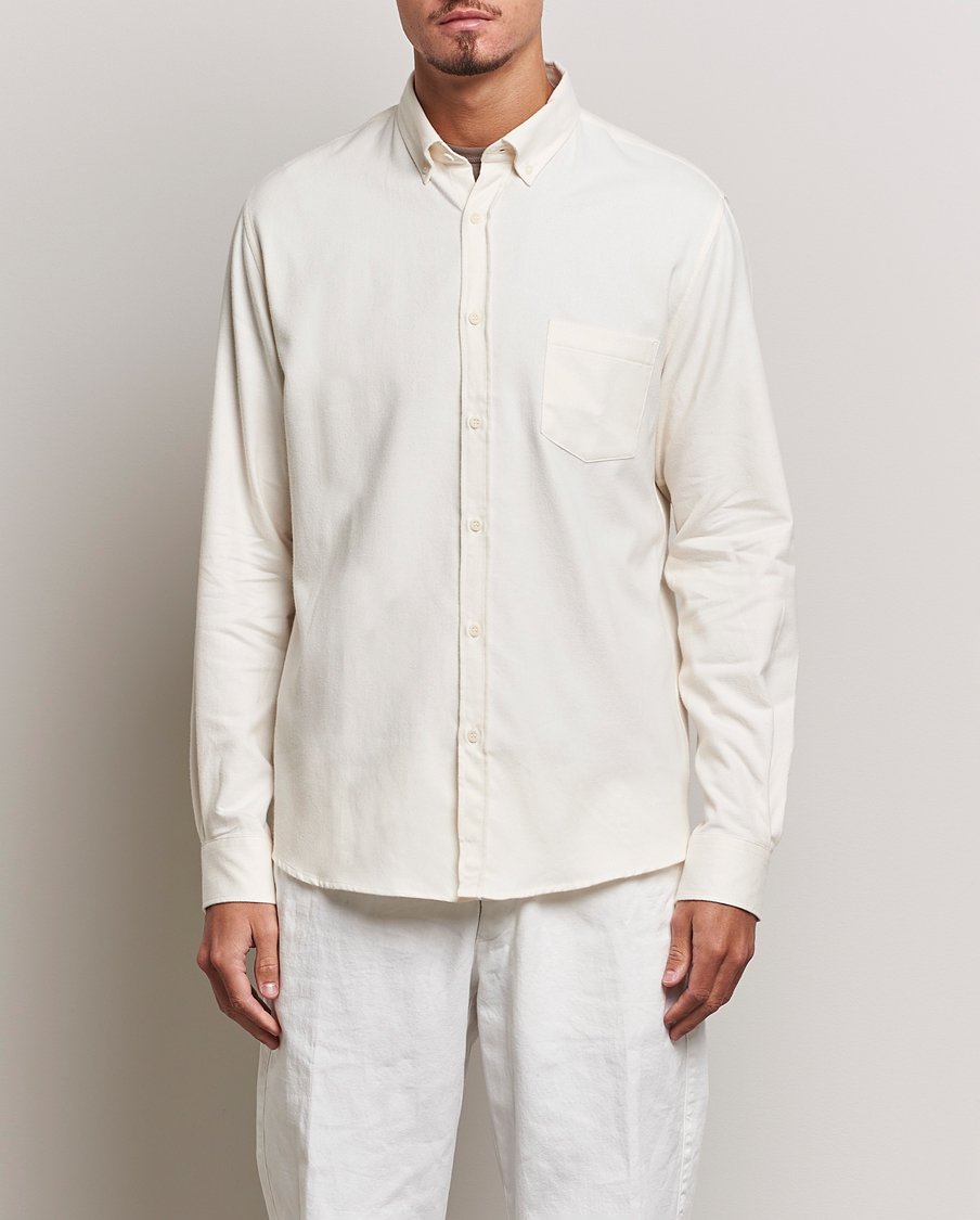 Hombres | Camisas | Sunspel | Brushed Cotton Flannel Shirt Ecru