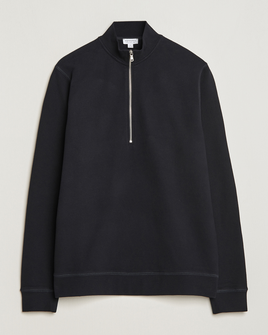 Hombres | Jerséis y prendas de punto | Sunspel | Loopback Half Zip Sweatshirt Black