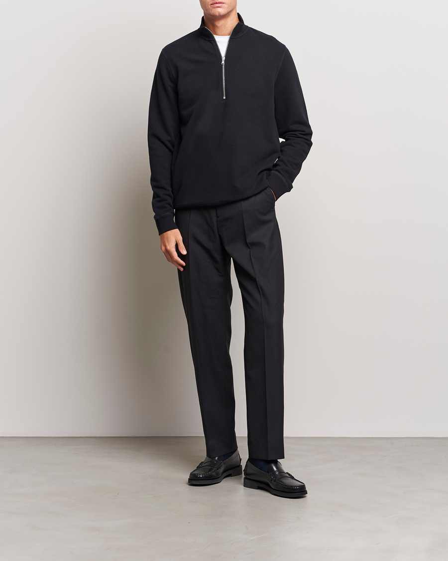 Hombres | Jerséis y prendas de punto | Sunspel | Loopback Half Zip Sweatshirt Black