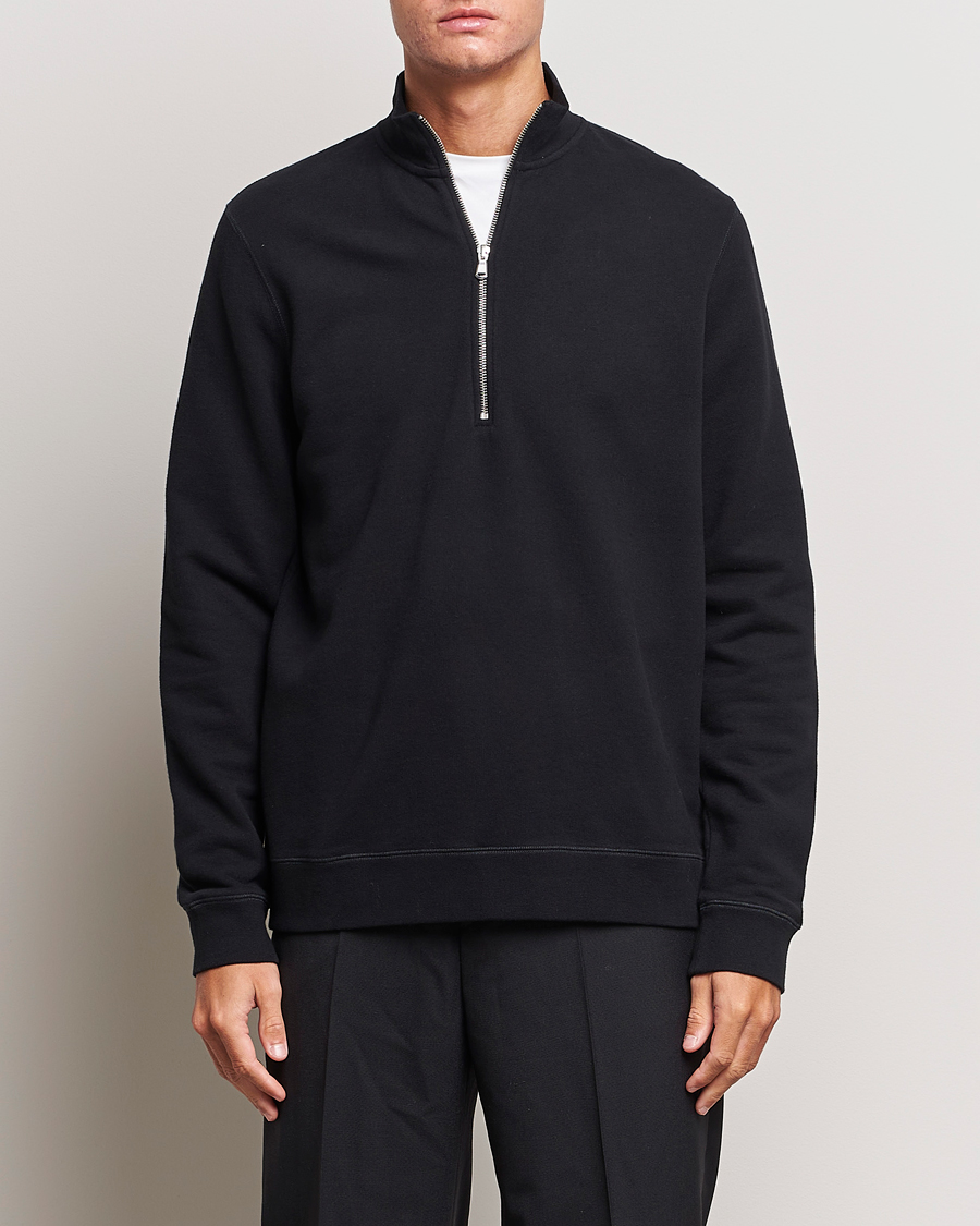 Hombres | Jerséis y prendas de punto | Sunspel | Loopback Half Zip Sweatshirt Black