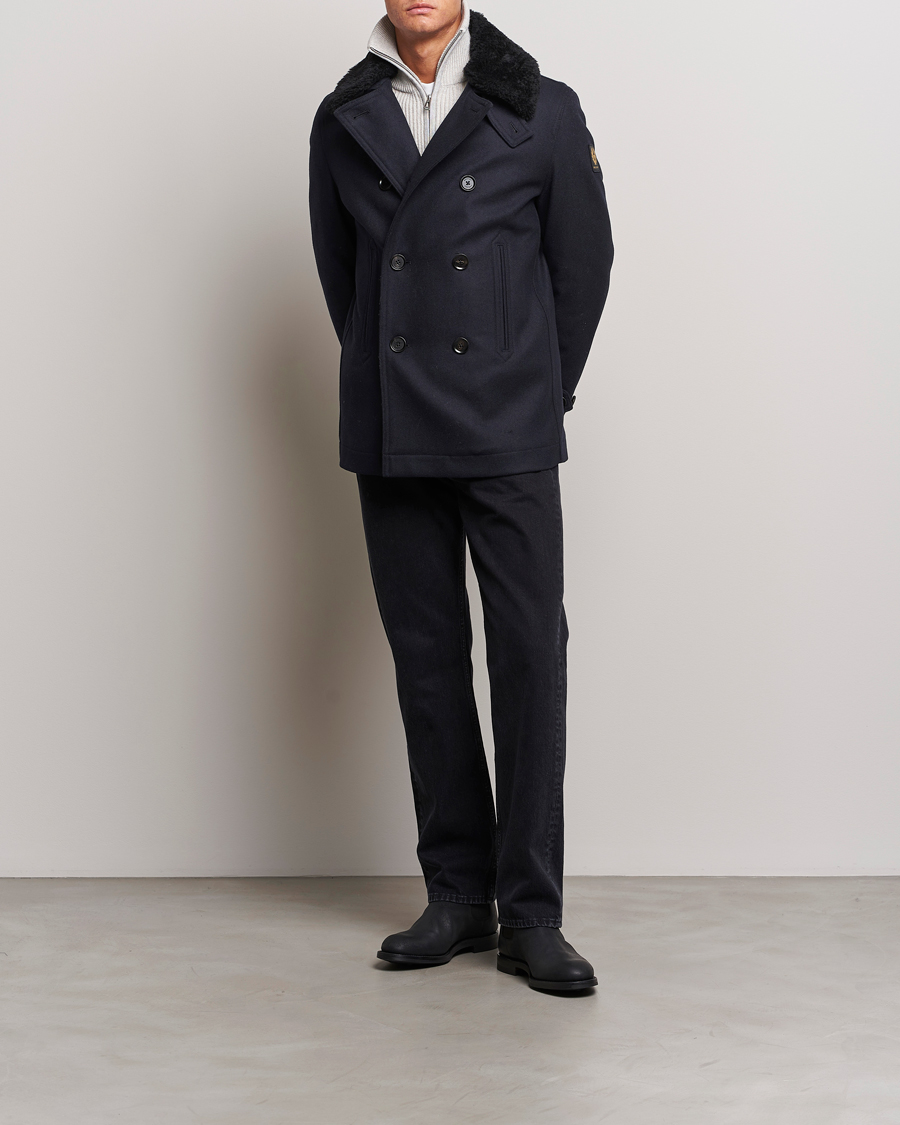 Hombres | Abrigos y chaquetas | Belstaff | Ashridge Sherling Wool Peacoat Dark Ink