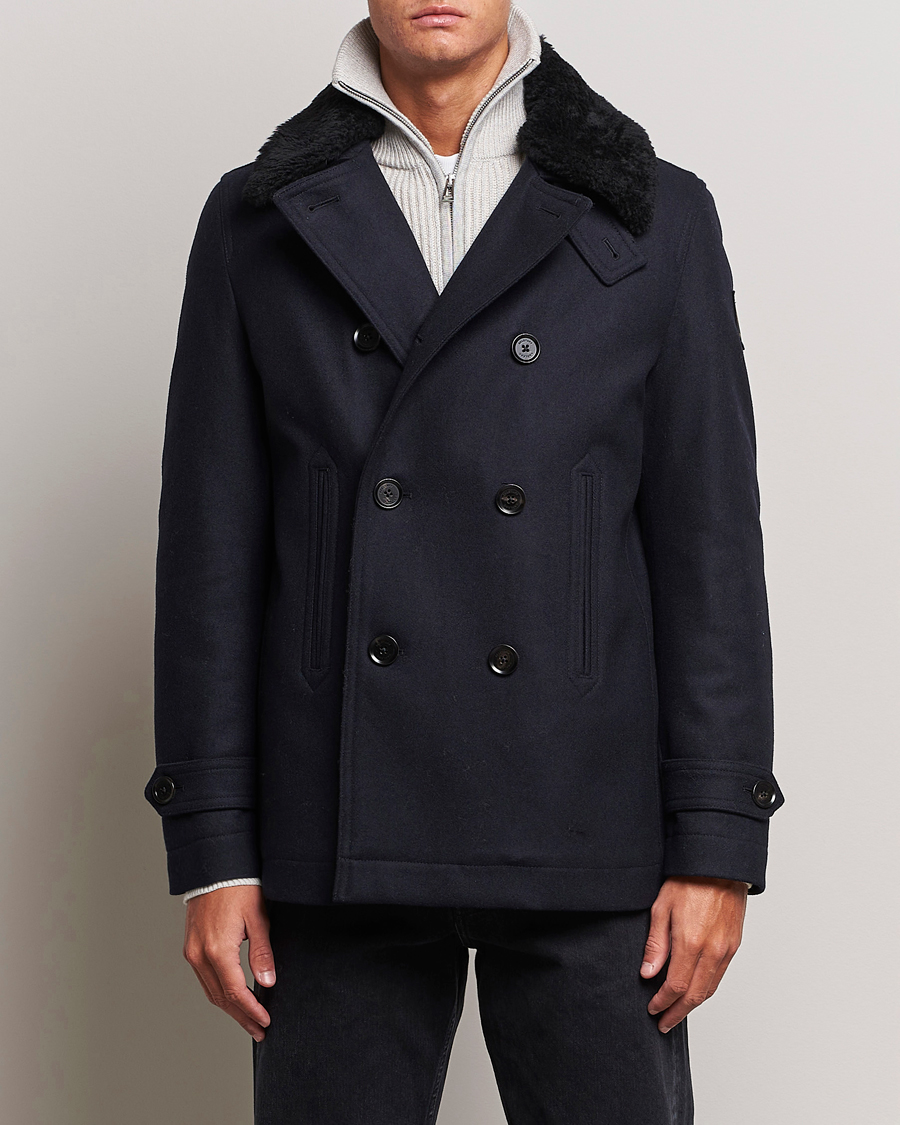 Hombres | Abrigos y chaquetas | Belstaff | Ashridge Sherling Wool Peacoat Dark Ink