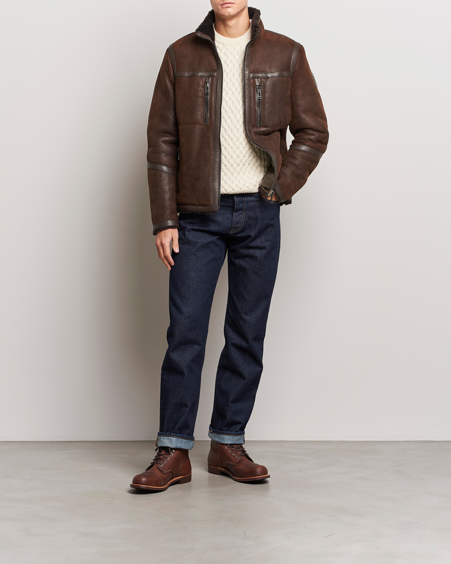 Hombres | Abrigos y chaquetas | Belstaff | Tundra Sherling Leather Jacket Earth Brown