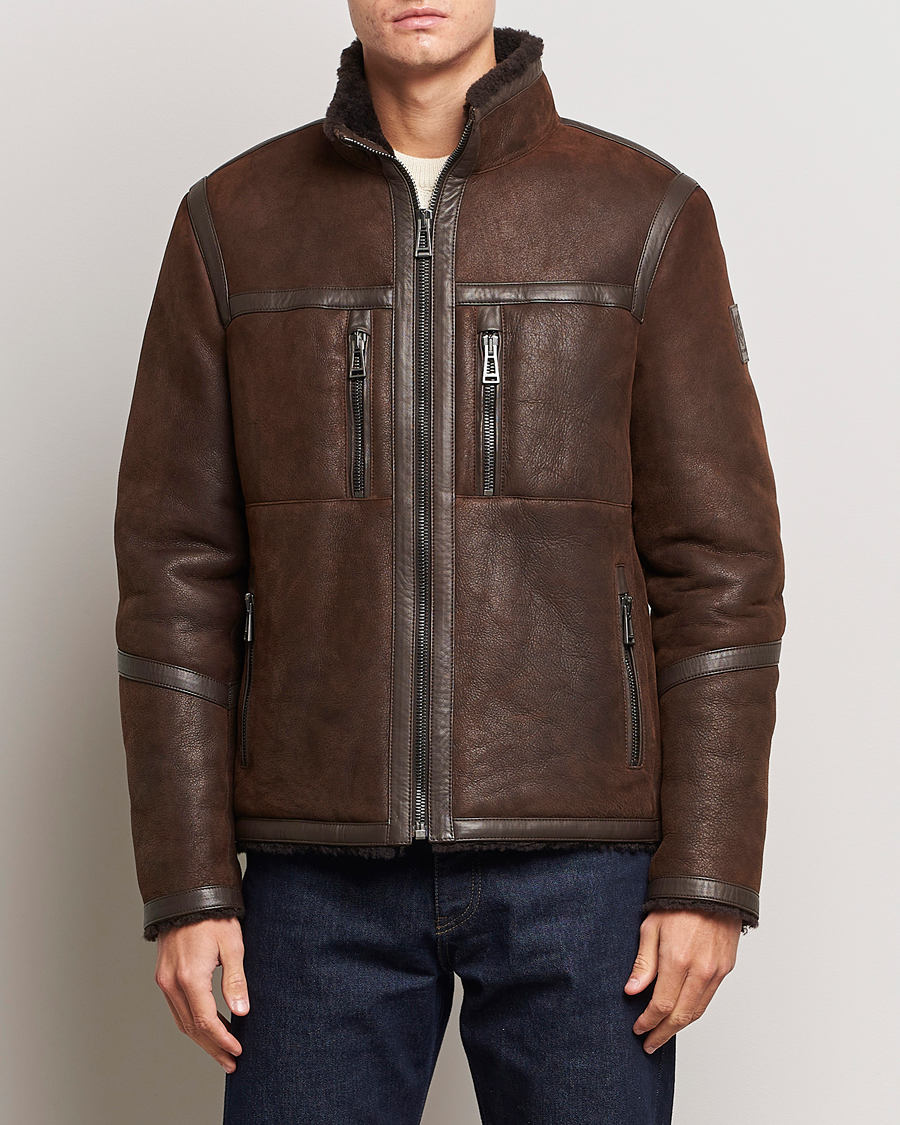 Hombres | Abrigos y chaquetas | Belstaff | Tundra Sherling Leather Jacket Earth Brown