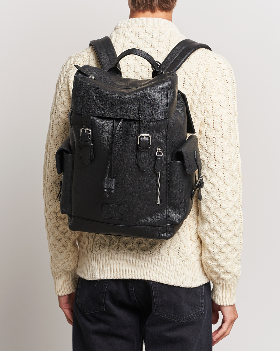 Hombres |  | Polo Ralph Lauren | Flap Leather Backpack Black
