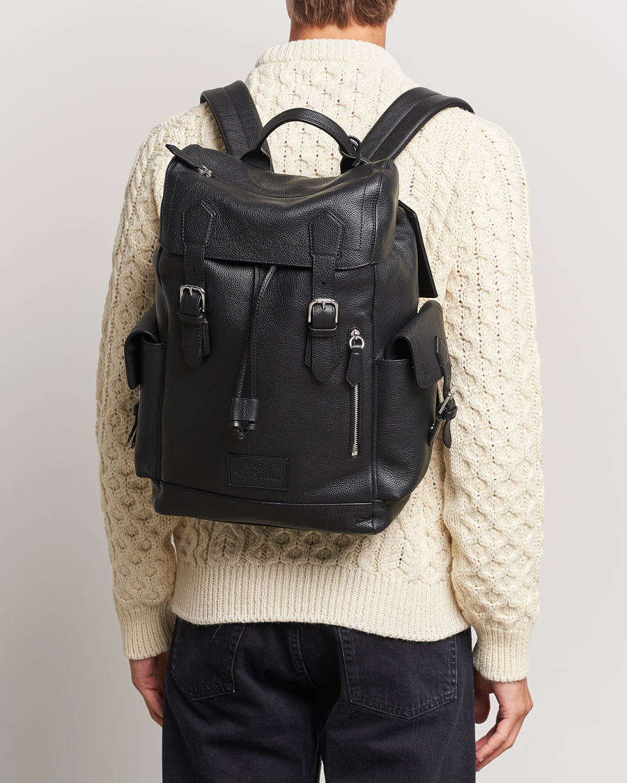 Hombres | Polo Ralph Lauren Flap Leather Backpack Black | Polo Ralph Lauren | Flap Leather Backpack Black