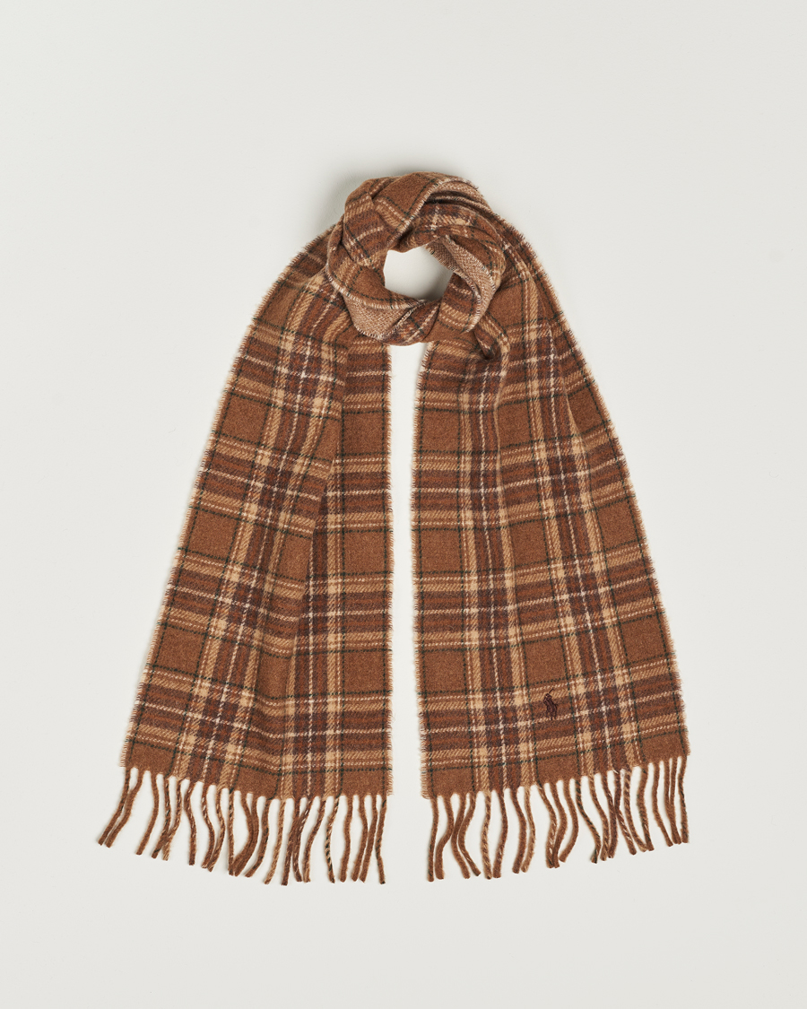 Hombres | Polo Ralph Lauren Wool Checked Scarf Camel/Brown | Polo Ralph Lauren | Wool Checked Scarf Camel/Brown